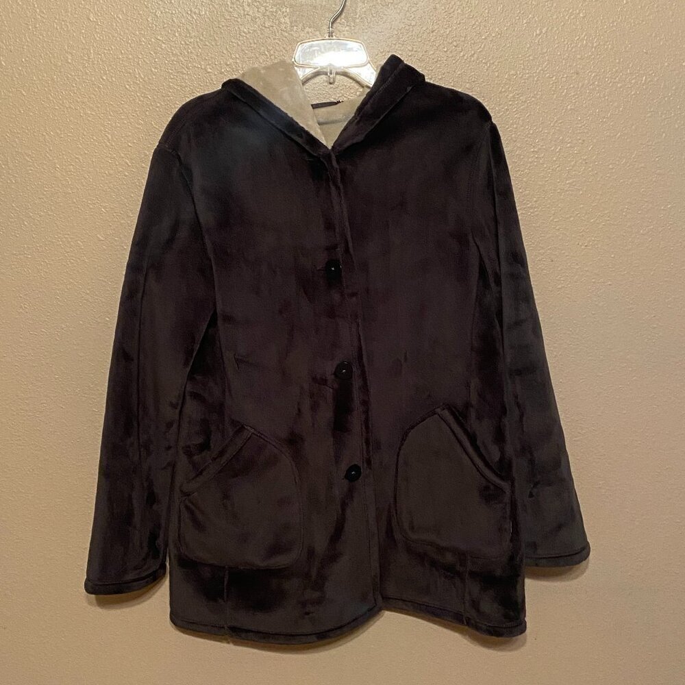 JONES NEW YORK Vintage Black Microfiber Jacket hood Women's Approx Size M
